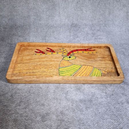 Handcrafted Mango Wood Deer Hand Painted Serving Tray